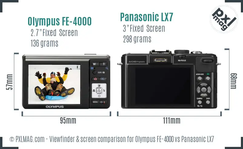 Olympus FE-4000 vs Panasonic LX7 Screen and Viewfinder comparison
