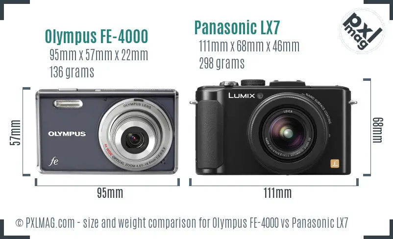 Olympus FE-4000 vs Panasonic LX7 size comparison