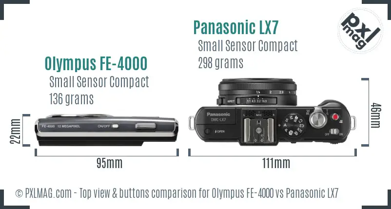 Olympus FE-4000 vs Panasonic LX7 top view buttons comparison