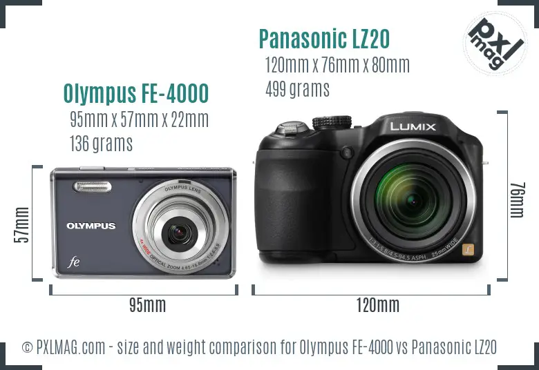 Olympus FE-4000 vs Panasonic LZ20 size comparison