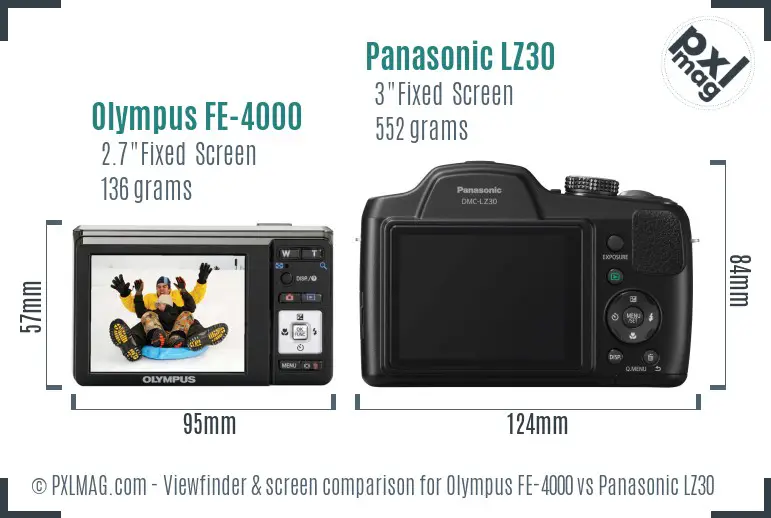 Olympus FE-4000 vs Panasonic LZ30 Screen and Viewfinder comparison