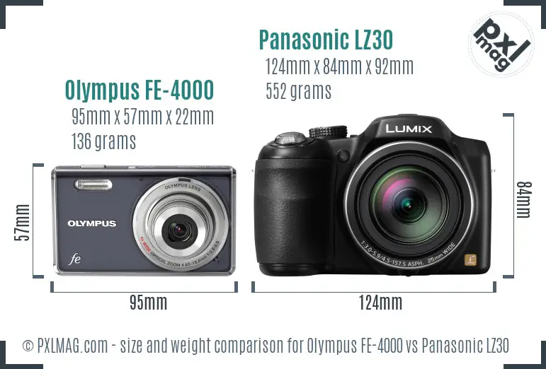 Olympus FE-4000 vs Panasonic LZ30 size comparison