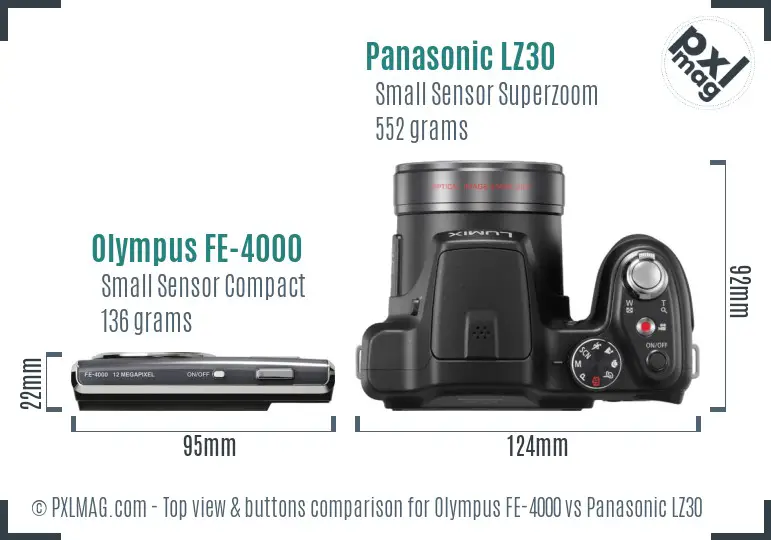 Olympus FE-4000 vs Panasonic LZ30 top view buttons comparison