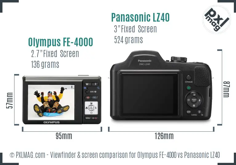 Olympus FE-4000 vs Panasonic LZ40 Screen and Viewfinder comparison