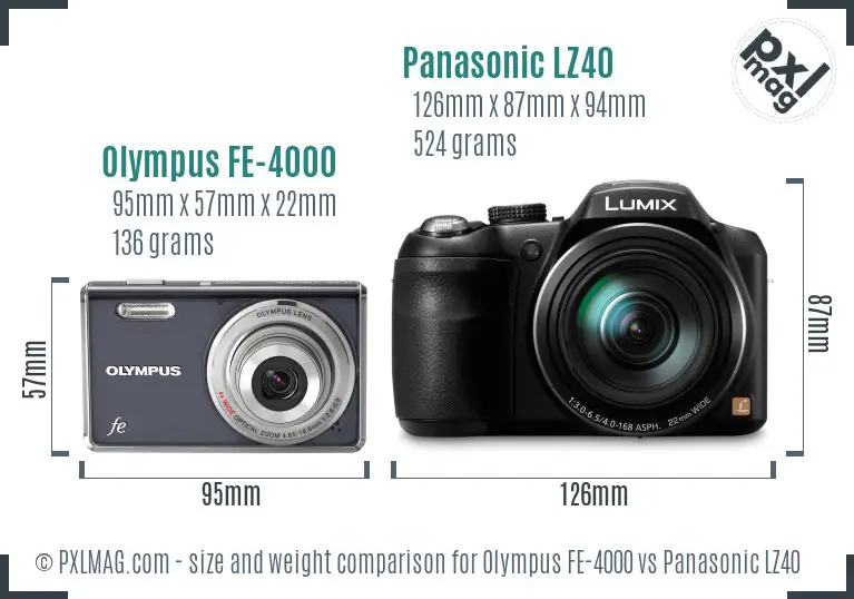 Olympus FE-4000 vs Panasonic LZ40 size comparison