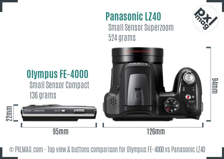 Olympus FE-4000 vs Panasonic LZ40 top view buttons comparison