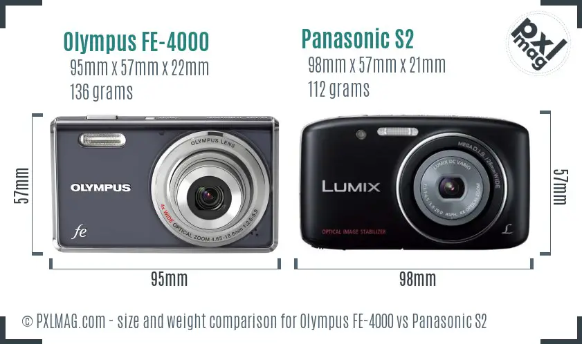 Olympus FE-4000 vs Panasonic S2 size comparison
