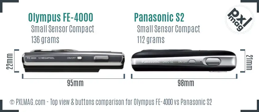 Olympus FE-4000 vs Panasonic S2 top view buttons comparison