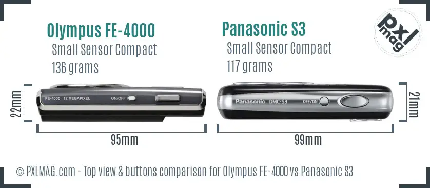 Olympus FE-4000 vs Panasonic S3 top view buttons comparison