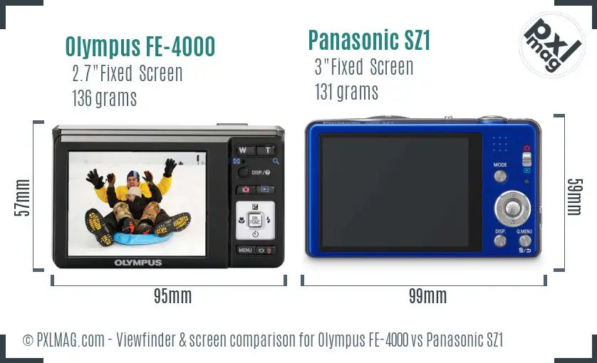 Olympus FE-4000 vs Panasonic SZ1 Screen and Viewfinder comparison