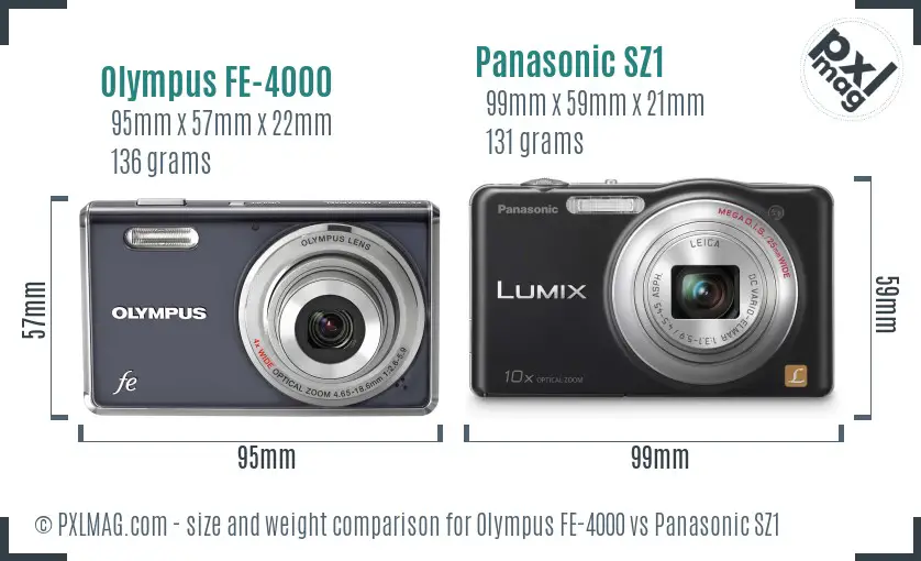 Olympus FE-4000 vs Panasonic SZ1 size comparison