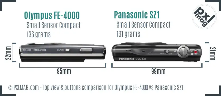 Olympus FE-4000 vs Panasonic SZ1 top view buttons comparison