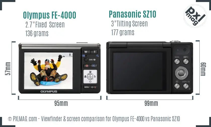 Olympus FE-4000 vs Panasonic SZ10 Screen and Viewfinder comparison