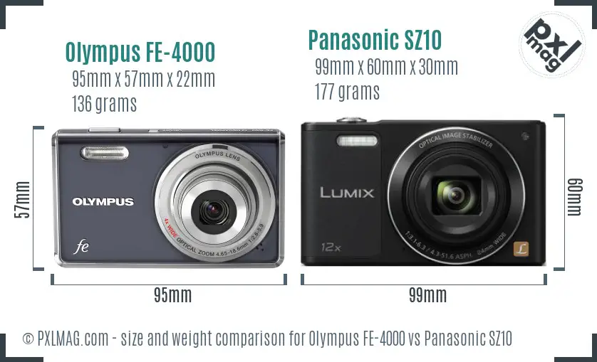 Olympus FE-4000 vs Panasonic SZ10 size comparison