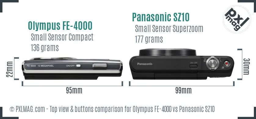 Olympus FE-4000 vs Panasonic SZ10 top view buttons comparison