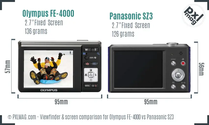 Olympus FE-4000 vs Panasonic SZ3 Screen and Viewfinder comparison
