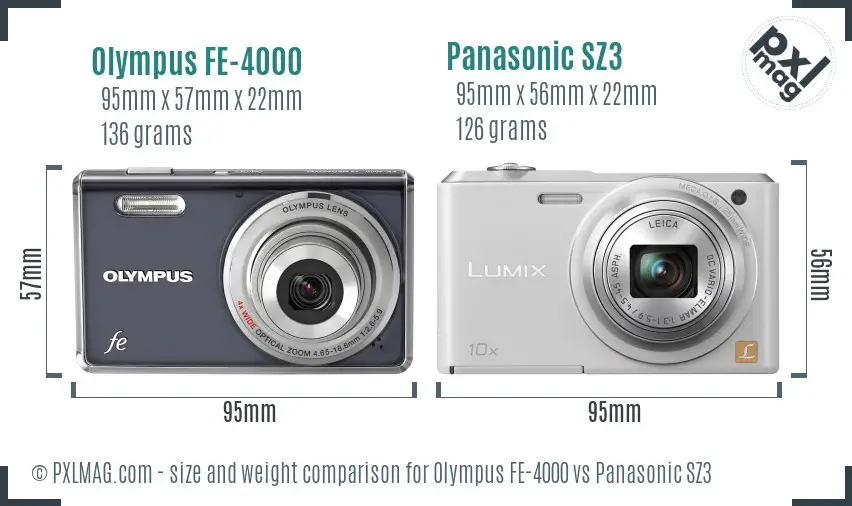 Olympus FE-4000 vs Panasonic SZ3 size comparison