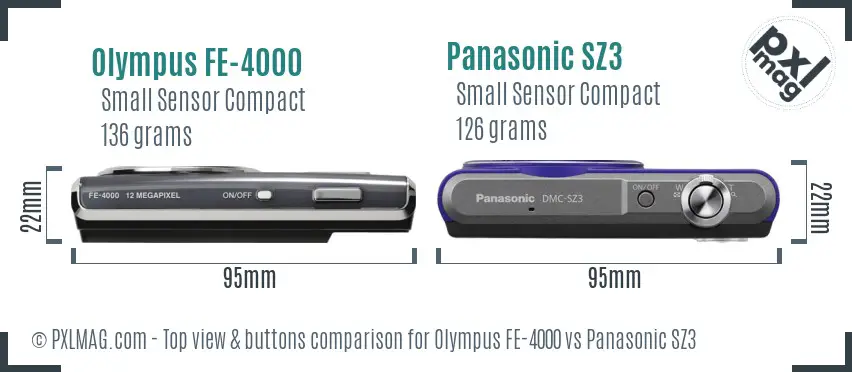 Olympus FE-4000 vs Panasonic SZ3 top view buttons comparison