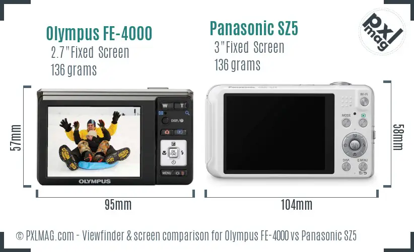 Olympus FE-4000 vs Panasonic SZ5 Screen and Viewfinder comparison