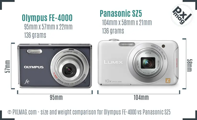 Olympus FE-4000 vs Panasonic SZ5 size comparison
