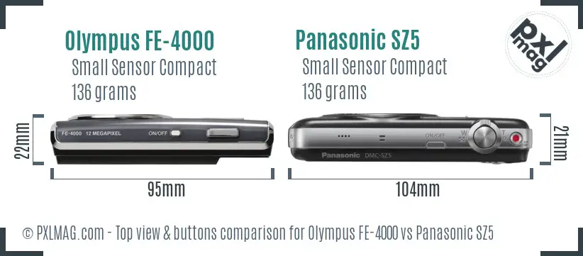 Olympus FE-4000 vs Panasonic SZ5 top view buttons comparison