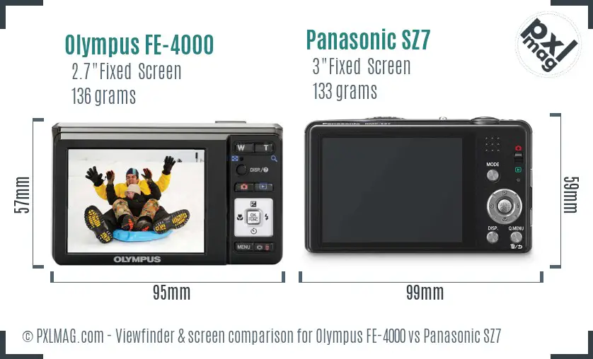 Olympus FE-4000 vs Panasonic SZ7 Screen and Viewfinder comparison