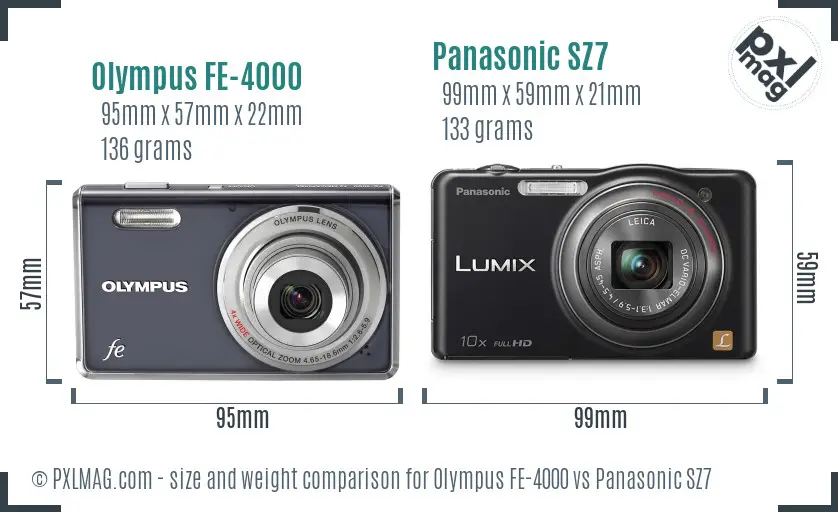 Olympus FE-4000 vs Panasonic SZ7 size comparison