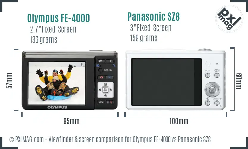 Olympus FE-4000 vs Panasonic SZ8 Screen and Viewfinder comparison