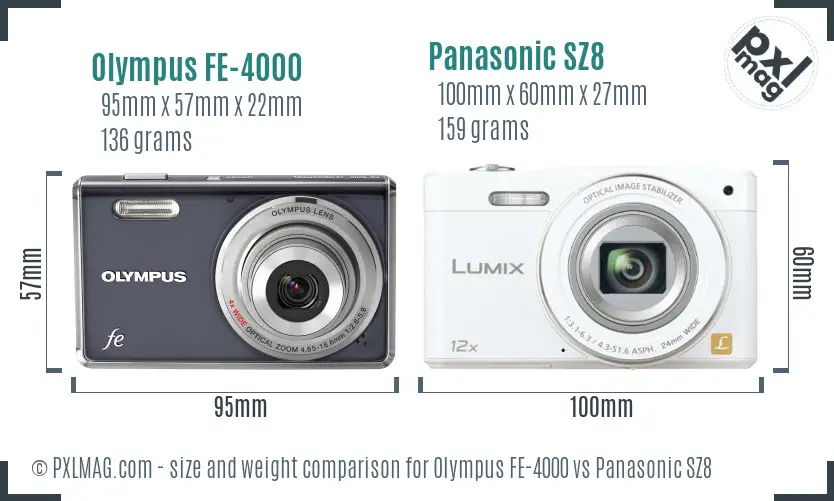 Olympus FE-4000 vs Panasonic SZ8 size comparison