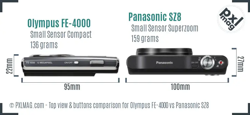 Olympus FE-4000 vs Panasonic SZ8 top view buttons comparison