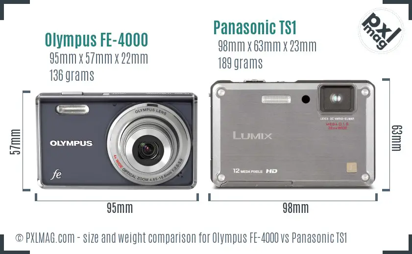 Olympus FE-4000 vs Panasonic TS1 size comparison