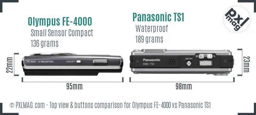 Olympus FE-4000 vs Panasonic TS1 top view buttons comparison