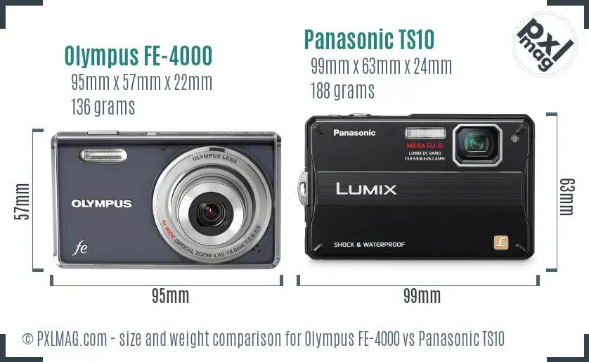 Olympus FE-4000 vs Panasonic TS10 size comparison