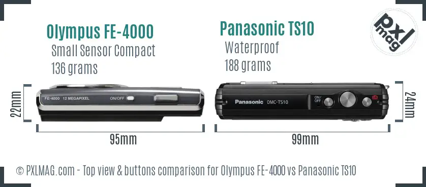 Olympus FE-4000 vs Panasonic TS10 top view buttons comparison