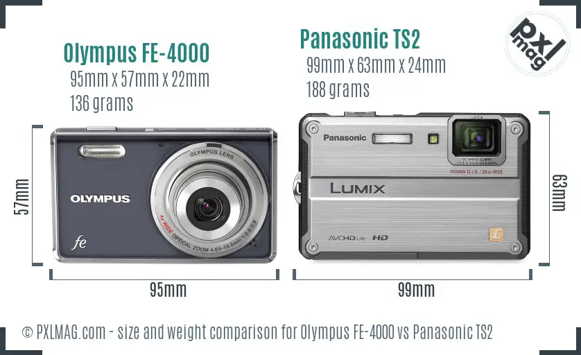 Olympus FE-4000 vs Panasonic TS2 size comparison
