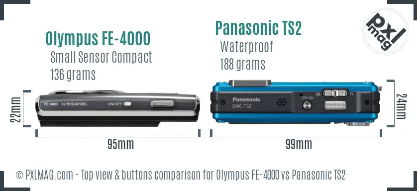 Olympus FE-4000 vs Panasonic TS2 top view buttons comparison