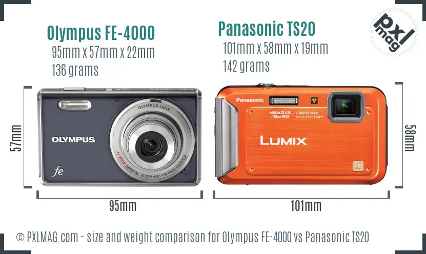 Olympus FE-4000 vs Panasonic TS20 size comparison