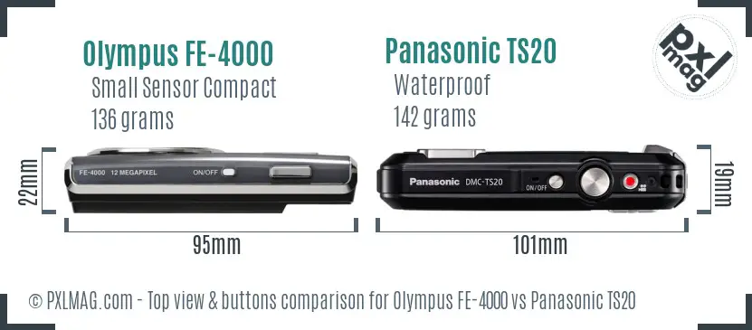 Olympus FE-4000 vs Panasonic TS20 top view buttons comparison