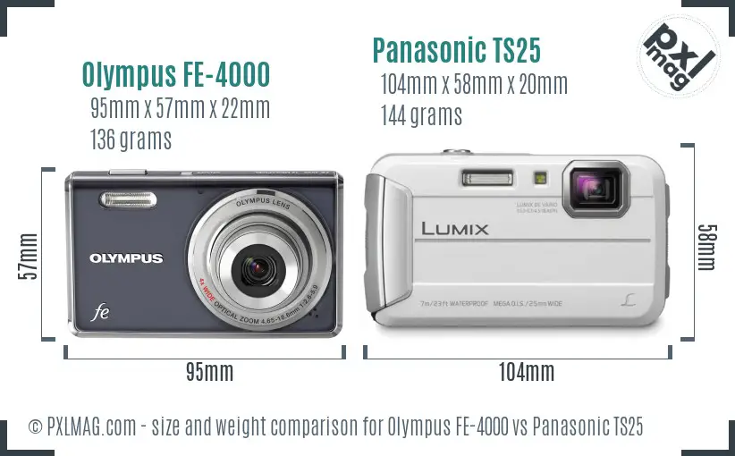 Olympus FE-4000 vs Panasonic TS25 size comparison