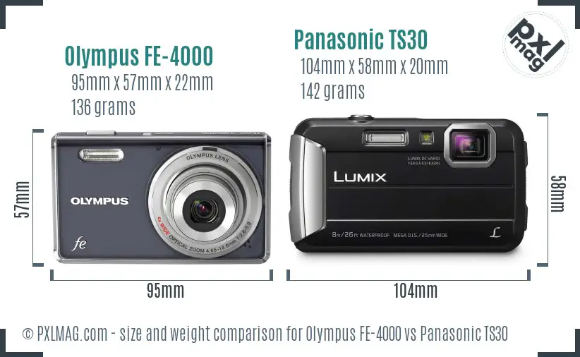 Olympus FE-4000 vs Panasonic TS30 size comparison