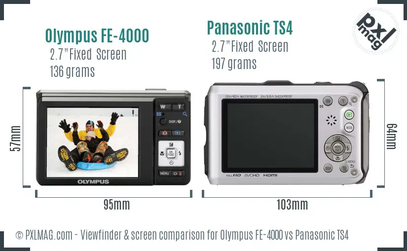 Olympus FE-4000 vs Panasonic TS4 Screen and Viewfinder comparison