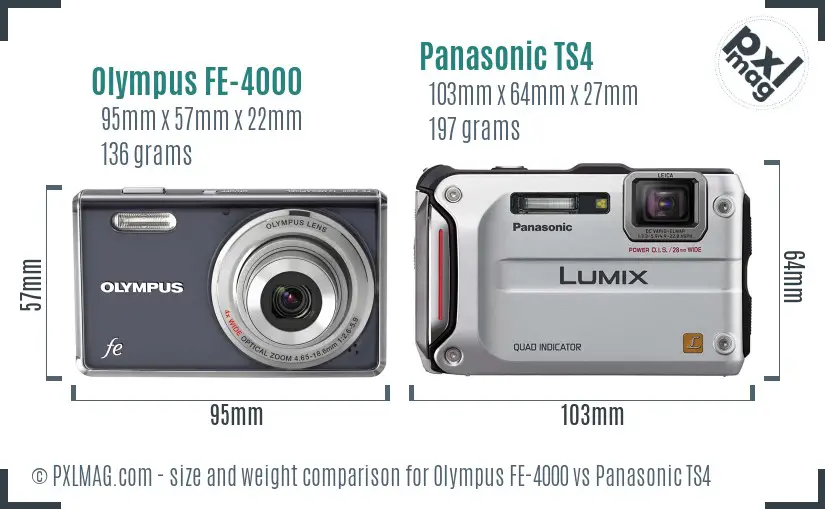 Olympus FE-4000 vs Panasonic TS4 size comparison