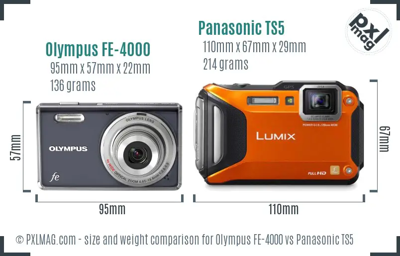 Olympus FE-4000 vs Panasonic TS5 size comparison