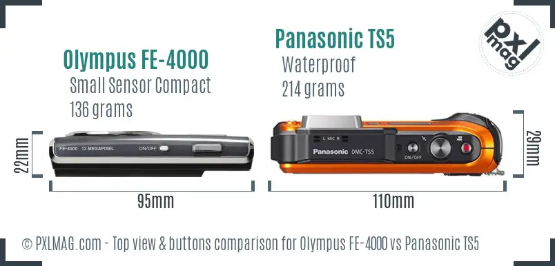Olympus FE-4000 vs Panasonic TS5 top view buttons comparison