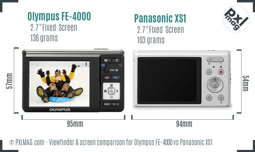 Olympus FE-4000 vs Panasonic XS1 Screen and Viewfinder comparison