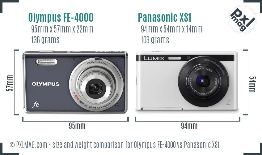 Olympus FE-4000 vs Panasonic XS1 size comparison