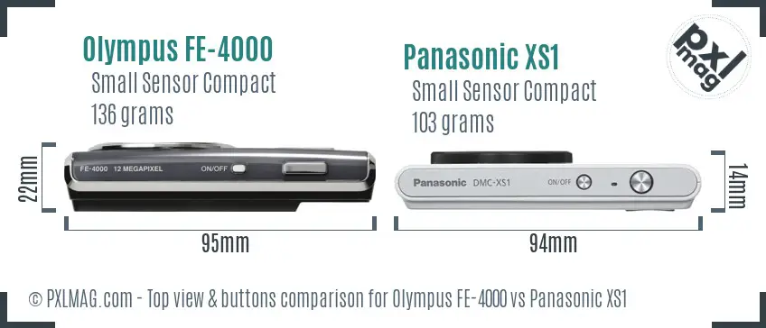 Olympus FE-4000 vs Panasonic XS1 top view buttons comparison