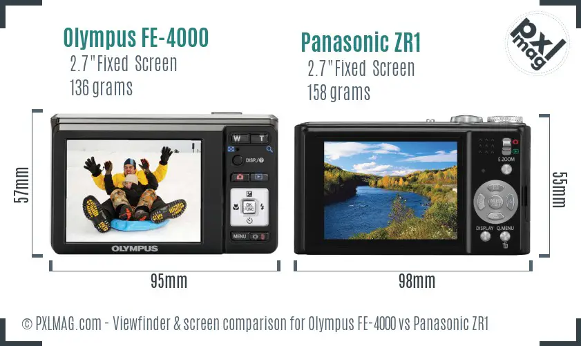Olympus FE-4000 vs Panasonic ZR1 Screen and Viewfinder comparison