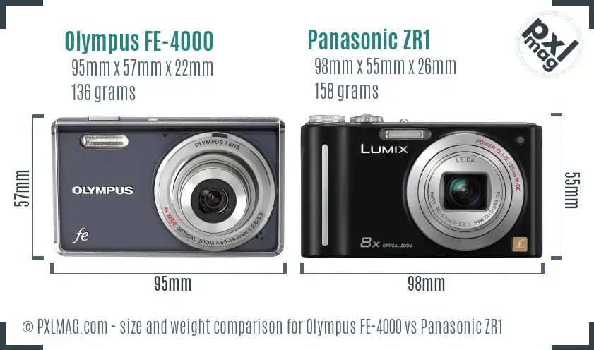 Olympus FE-4000 vs Panasonic ZR1 size comparison