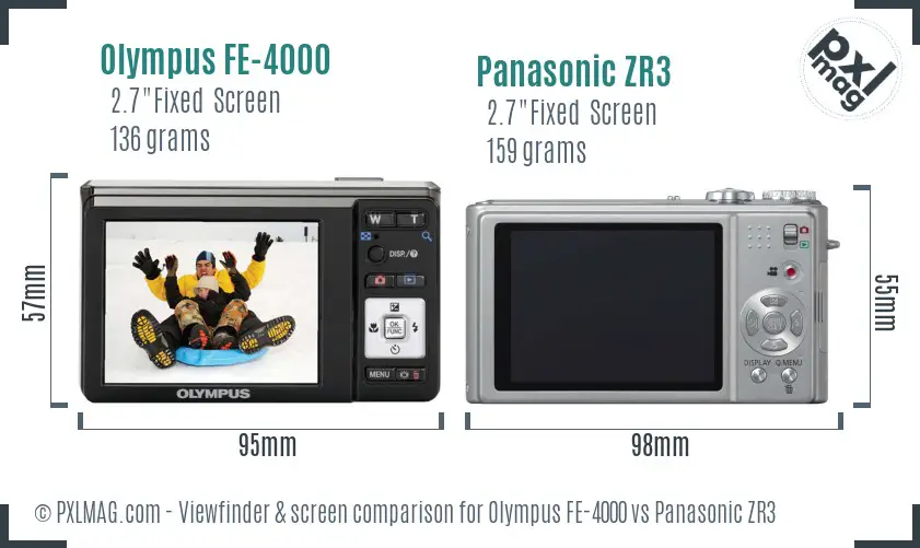 Olympus FE-4000 vs Panasonic ZR3 Screen and Viewfinder comparison